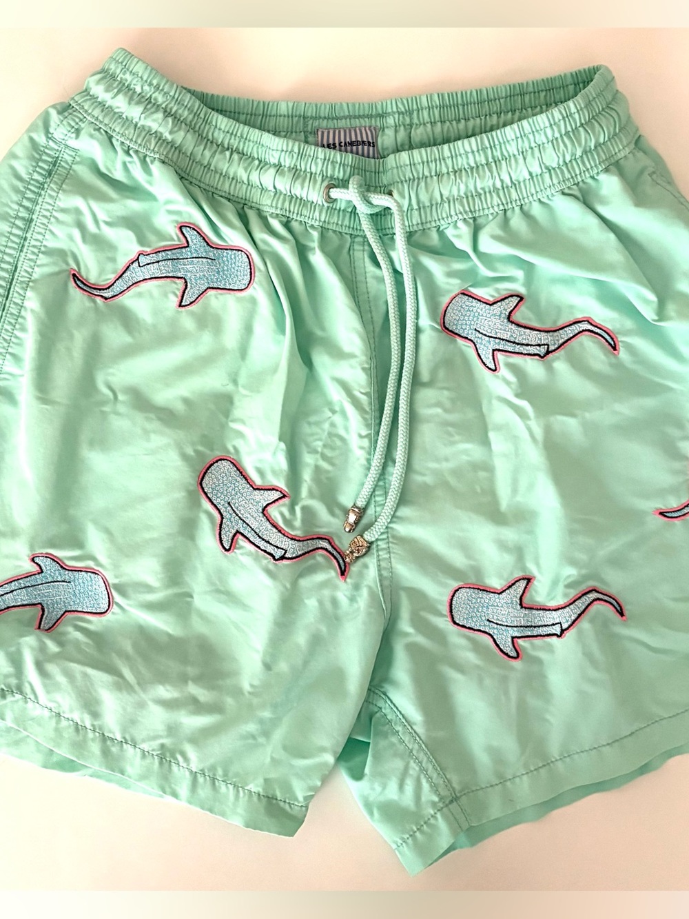 Men's Mint Shark-Print Swim Trunks by Les Canebiers XL